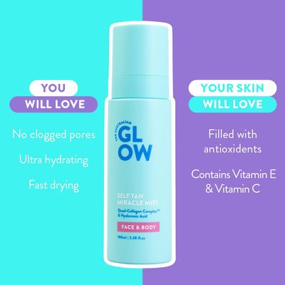 Australian Glow Miracle Mist, Self Tanner for Face &amp; Body wQuad-Collagen Complex &amp; Hyaluronic Acid, 3.38 fl. oz 100ml