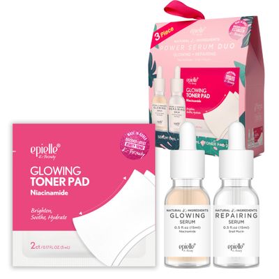 Epielle Power Serum Duo 3 Pack Glowing &amp; Repairing Serums &amp; 2 Glowing Toner Pads Korean Skincare, Easter Gifts