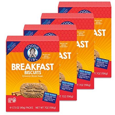 Goodie Girl, Cinnamon Brown Sugar Breakfast Biscuits Snack Packs Gluten Free, Peanut Free, Egg and Dairy Free Includes 4 Boxes, 16 Packs Total