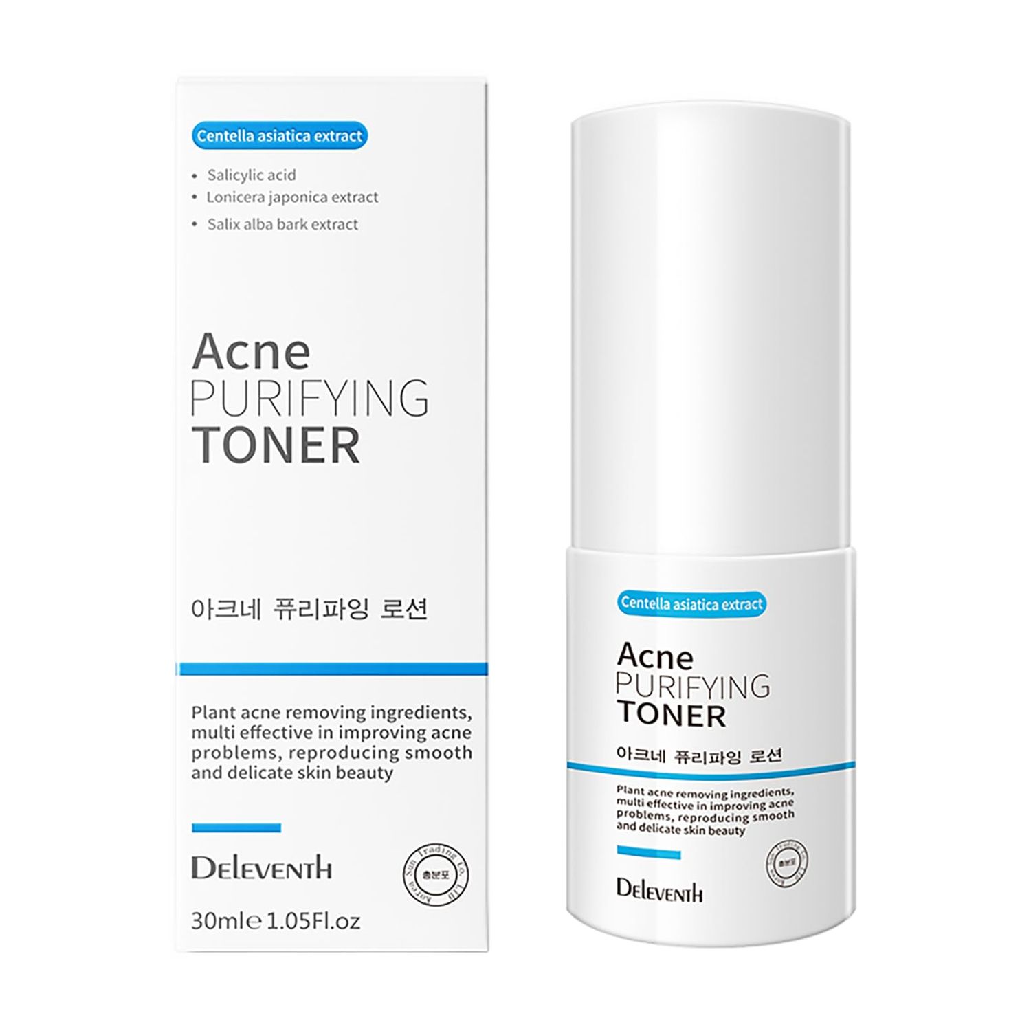 DEleventh Korean Brand Acne Purifying Toner 30ml with Salicylic Acid and Botanical Extracts for Anti-Acne, Soothes, Unclogs Pores, Controls Oil and Maintain a Fresh, Blemish-Free Complexion