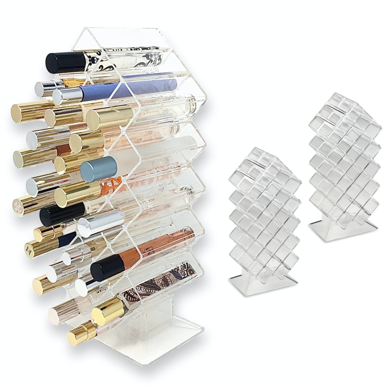 BY ALEGORY byAlegory Set Of 2 Acrylic Rollerball Perfume Makeup Organizer Stand 28 Space Cosmetic Beauty Vanity Storage w Deep Slots Refillable Container - Clear