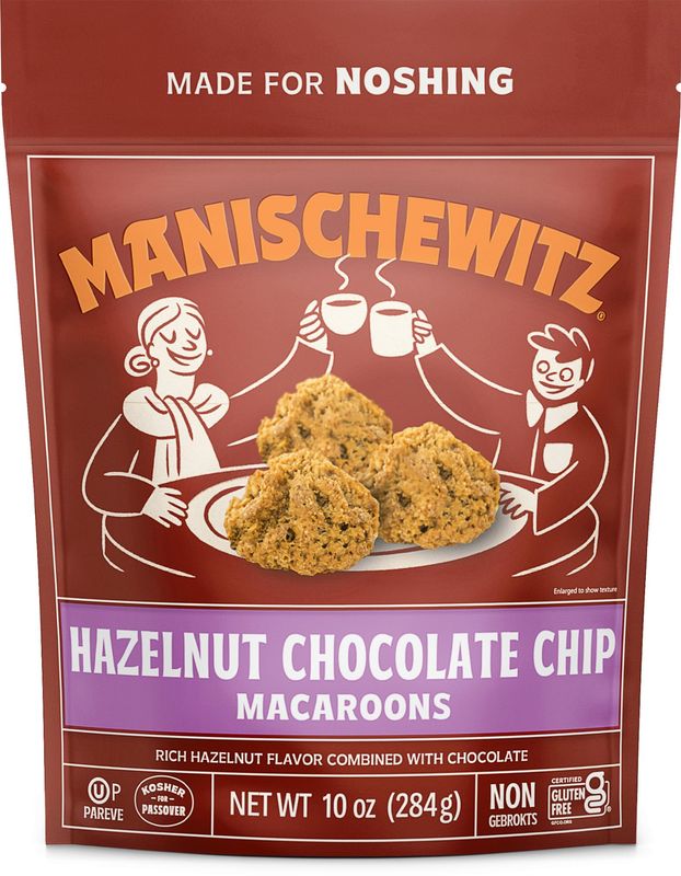Manischewitz Hazelnut Chocolate Chip Macaroons, 10oz Coconut Macaroons Resealable Bag Dairy Free Gluten Free Coconut Cookie Kosher for Passover