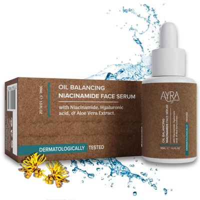 Ayra Organic Oil Balancing Niacinamide Face Serum - 1 Fl Oz With Hyaluronic Acid &amp; Aloe Vera Extract Organic &amp; Eco-Friendly Skincare Ideal for Acne Prone &amp; Oily Skin