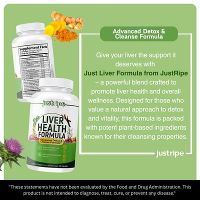 Just Ripe Nutrition Liver Health Formula, Liver Cleanse Detox & Repair with Artichoke Extract, Milk Thistle, Dandelion and More for Liver Health - Herbal Liver Support Supplement 30 Days Supply 1