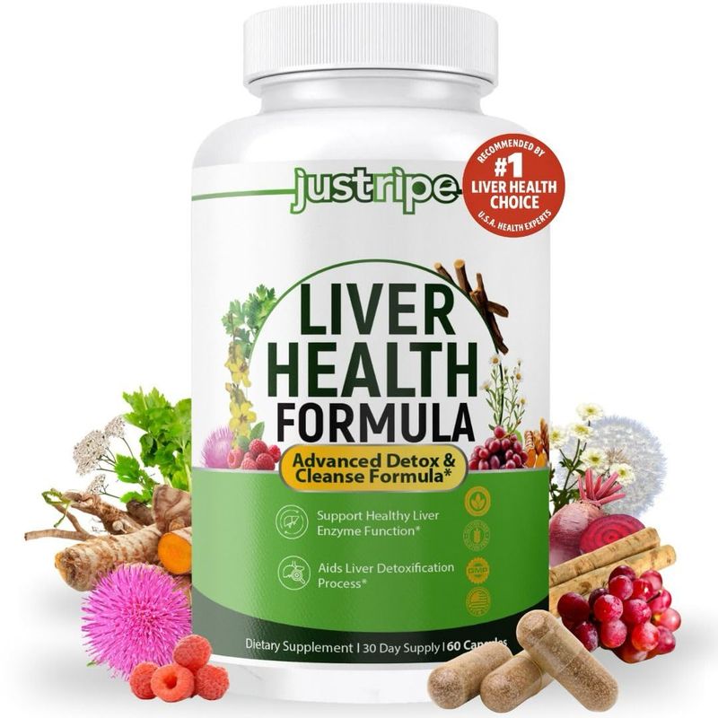 Just Ripe Nutrition Liver Health Formula, Liver Cleanse Detox &amp; Repair with Artichoke Extract, Milk Thistle, Dandelion and More for Liver Health - Herbal Liver Support Supplement 30 Days Supply 1
