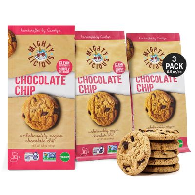 MIGHTYLICIOUS Vegan Chocolate Chip Cookies - Gluten-Free, Dairy-Free, Allergen Friendly, Egg-Free, Non-GMO, Kosher, Preservative-Free - Snack Option for a Guilt-Free Treat - 6.5 Oz 3 Pack