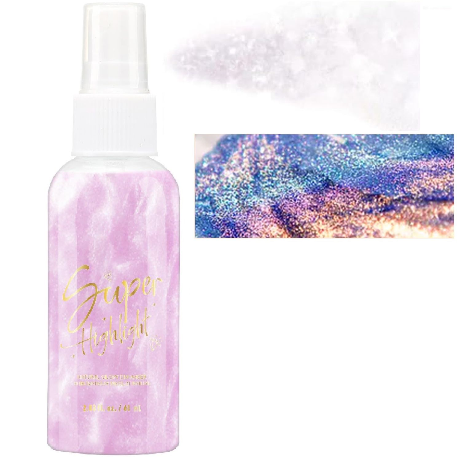 Body Glitter Spray, Moisturizing Liquid Highlighter Quick-Drying Non-Sticky for Woman Face Hair Body Glitters Shiny Makeup. Violet