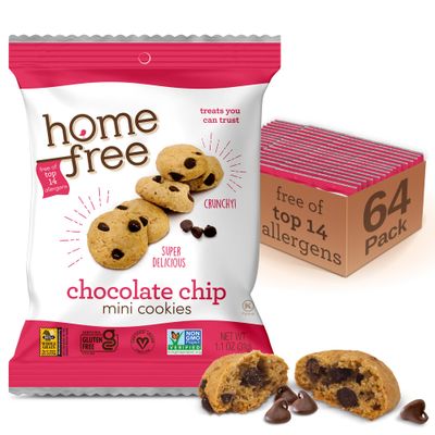 Homefree Treats You Can Trust Gluten Free Mini Cookies, Single Serve, Chocolate Chip, 1.1 Ounce Pack of 64