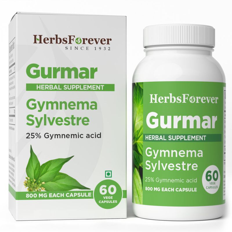 Herbsforever Gurmar Capsules Gymnema Sylvestre Herbal Supplement 7:1 Concentrated Extract Supports Healthy Lifestyle 60 Veg Capsules Non-GMO &amp; Vegan