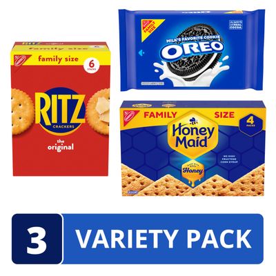 OREO Cookies, RITZ Crackers, Honey Maid Graham Crackers Variety Pack, Family Size, 3 Packs