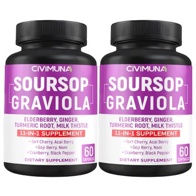 Soursop Graviola Capsules with Elderberry, Turmeric Curcumin and More - 120 Capsules for 4 Months Supply Pack of 2