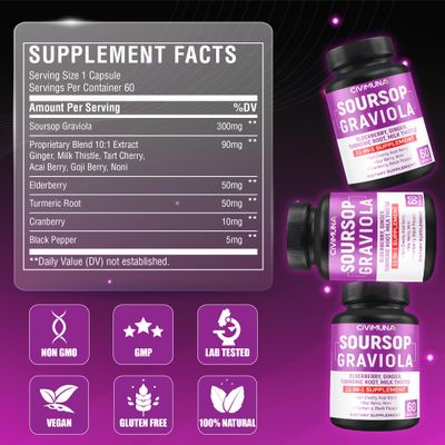 Soursop Graviola Capsules with Elderberry, Turmeric Curcumin and More - 120 Capsules for 4 Months Supply Pack of 2