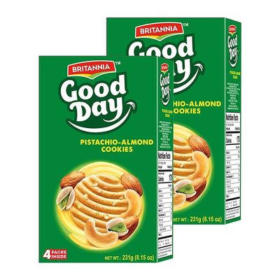 BRITANNIA Good Day PistachioAlmond Cookies 8.15oz 231g - Breakfast &amp; Tea Time Snacks - Delicious Grocery Cookies Pack of 2