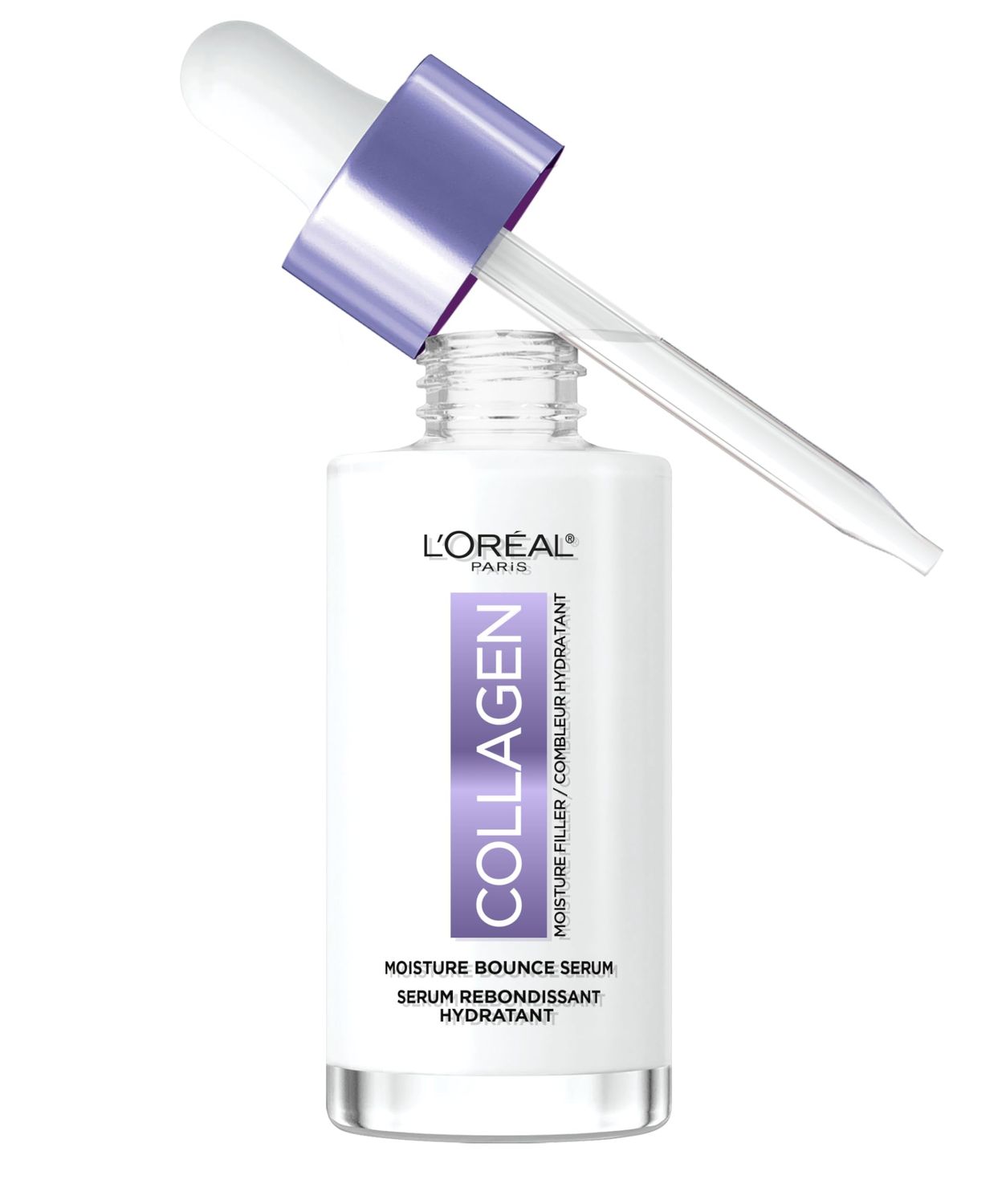 L&#39;Oreal Paris Collagen Moisture Filler Moisture Bounce Face Serum, Glow Serum with Collagen, Glycerin, and Squalane for Bouncy, Radiant, Hydrated Skin, Includes Sample