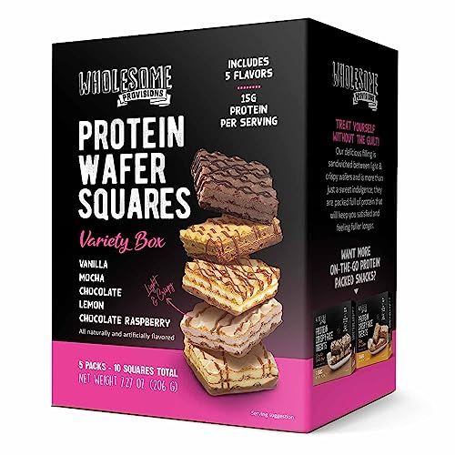 Protein Wafer Squares, Value Variety Pack, 15g Protein, Low in Sugar, 10 Squares Total, Light and Crispy, Includes Vanilla, Mocha, Chocolate, Lemon, Chocolate Raspberry Variety, 1 Pack