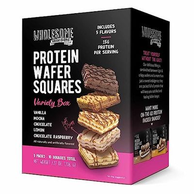Protein Wafer Squares, Value Variety Pack, 15g Protein, Low in Sugar, 10 Squares Total, Light and Crispy, Includes Vanilla, Mocha, Chocolate, Lemon, Chocolate Raspberry Variety, 1 Pack
