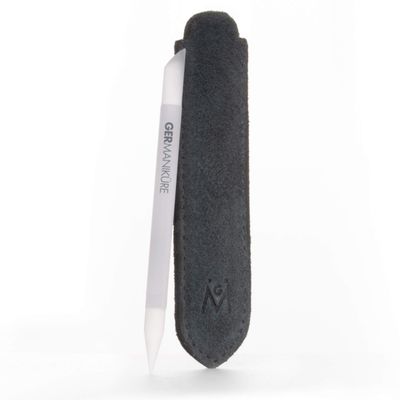 GERMANIKURE Grey Glass Cuticle Stick in Suede Sleeve - Ethically Made in Czech Republic - Cuticle Pusher &amp; Remover, Callous &amp; Dry Skin Fingertip File, Nail Shaper