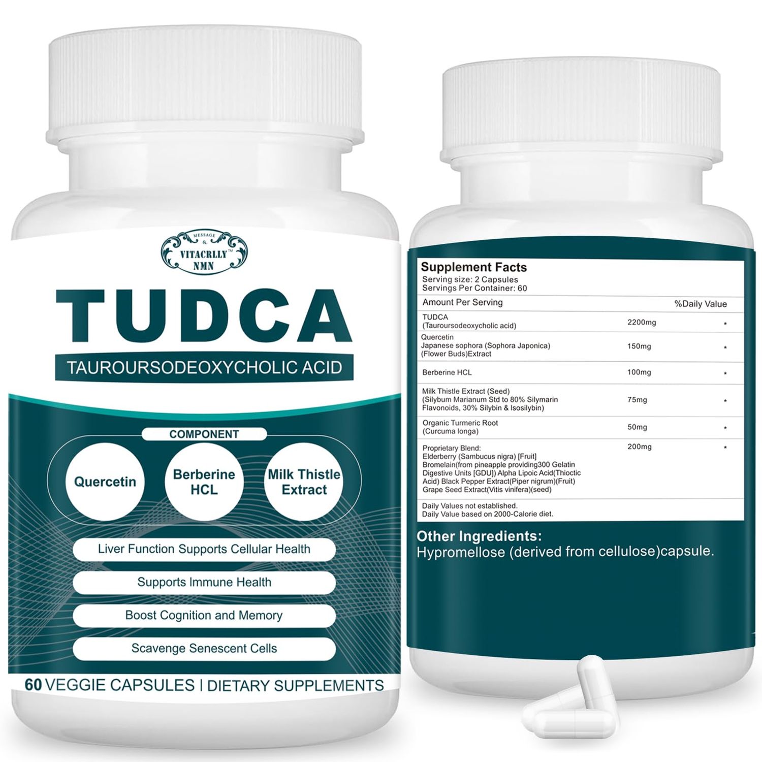 VITACRLLYNMN 2200MG TUDCA Supplements - Bile Salts Supplement Complex for Liver Detox &amp; Cleanse, Gallbladder Cleanse, Digestive Health 60 Capsules