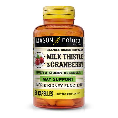 MASON NATURAL Milk ThistleCranberry Liver &amp; Kidney Cleanser - Supports Healthy Liver &amp; Kidney Function, Cleanse and Detox, 60 Capsules
