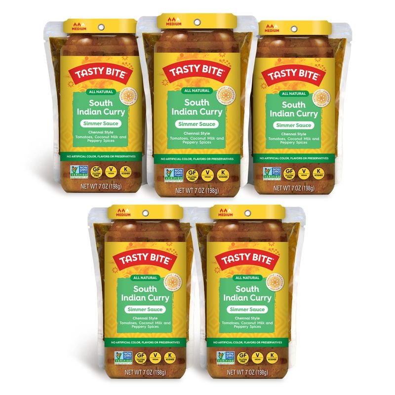 Tasty Bite Chennai South Indian Curry Simmer Sauce, 7-Ounce 5-Pack, 3-4 Servings Per Pouch, Vegan, Kosher, All Natural