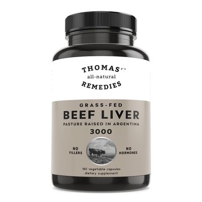 Thomas&#39; all-natural Remedies Grassfed Beef Liver Supplement, 3000mg Liver Support Supplement, Pasture Raised in Argentina, Non-GMO &amp; Hormone Free 180 Caps