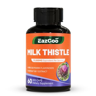 EAZGOO Milk Thistle Capsules 19000mg Equivalent, 50X Concentrated Seed Extract &amp; 80 Silymarin Standardized, Liver Support Supplement, Vegan, Non-GMO, 60 Capsules