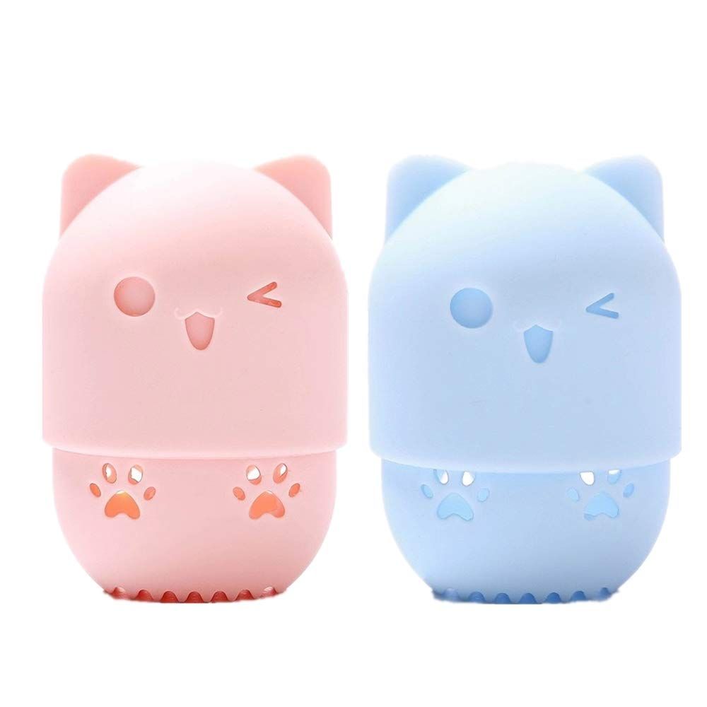 baixikly 2 Pcs Beauty Blender Holder Makeup Sponge Holder Beauty Blender Travel Case Cute Cat Shape Cosmetic Sponge Drying Holder
