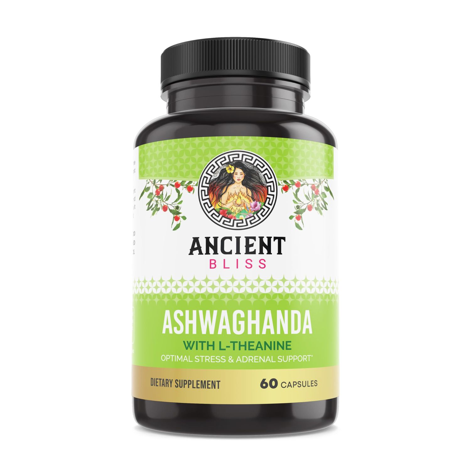 Ancient Bliss Ashwagandha with L-Theanine &amp; Black Pepper Extract Capsules, Energy &amp; Natural Mood Support Supplement, Focus Supplement for Adults