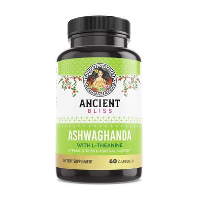 Ancient Bliss Ashwagandha with L-Theanine &amp; Black Pepper Extract Capsules, Energy &amp; Natural Mood Support Supplement, Focus Supplement for Adults