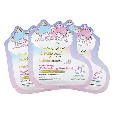 The Creme Shop Little Twin Stars Cloud Walk Foot Masks with Shea Butter Glycolic Acid for Silky Smooth Feet Blueberry Creme Scent Helps Deodorize Soften Skin