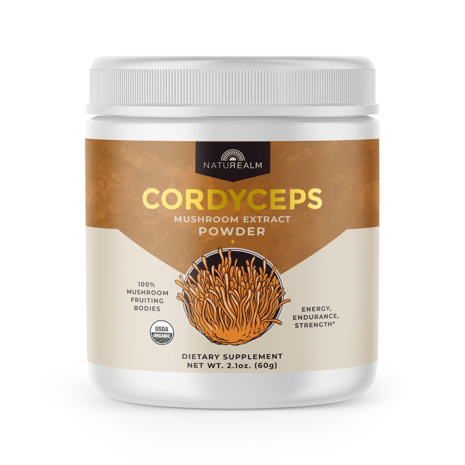 Naturealm Cordyceps Mushroom Powder - Organic Mushroom Extract for Focus, Energy &amp; Mental Clarity - 100 Mushroom Fruiting Bodies - Cordyceps Militaris Supplement 60 Servings