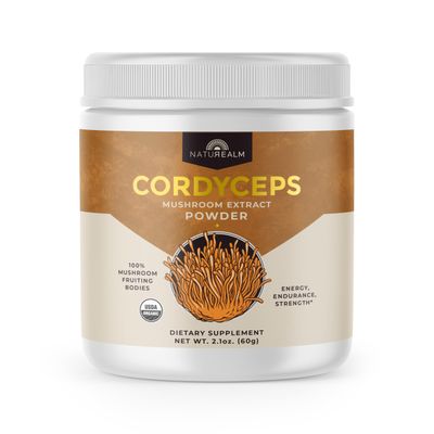 Naturealm Cordyceps Mushroom Powder - Organic Mushroom Extract for Focus, Energy &amp; Mental Clarity - 100 Mushroom Fruiting Bodies - Cordyceps Militaris Supplement 60 Servings