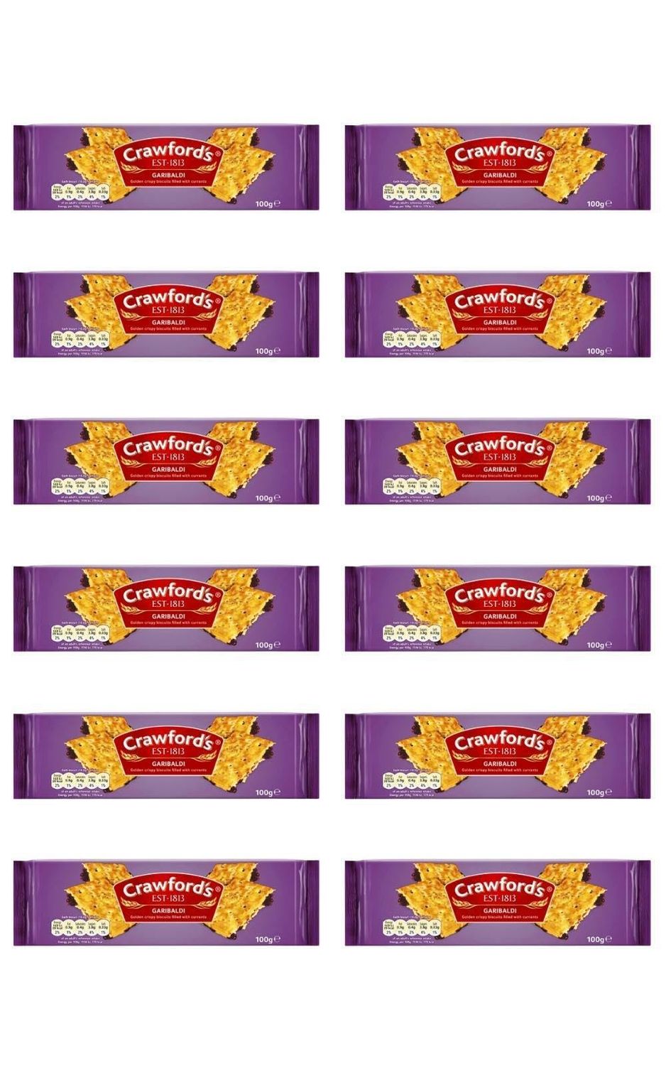 Crawfords Garibaldi Biscuits, 100 Gram Pack of 12 Two pack