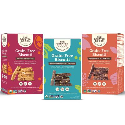 The Greater Goods Snacking Co. Sampler Pack Biscotti - Organic, Vegan, Grain Free, Gluten Free, and Paleo Friendly - Delicious Small Batch Almond Flour Baked Snacks - 3-Pack