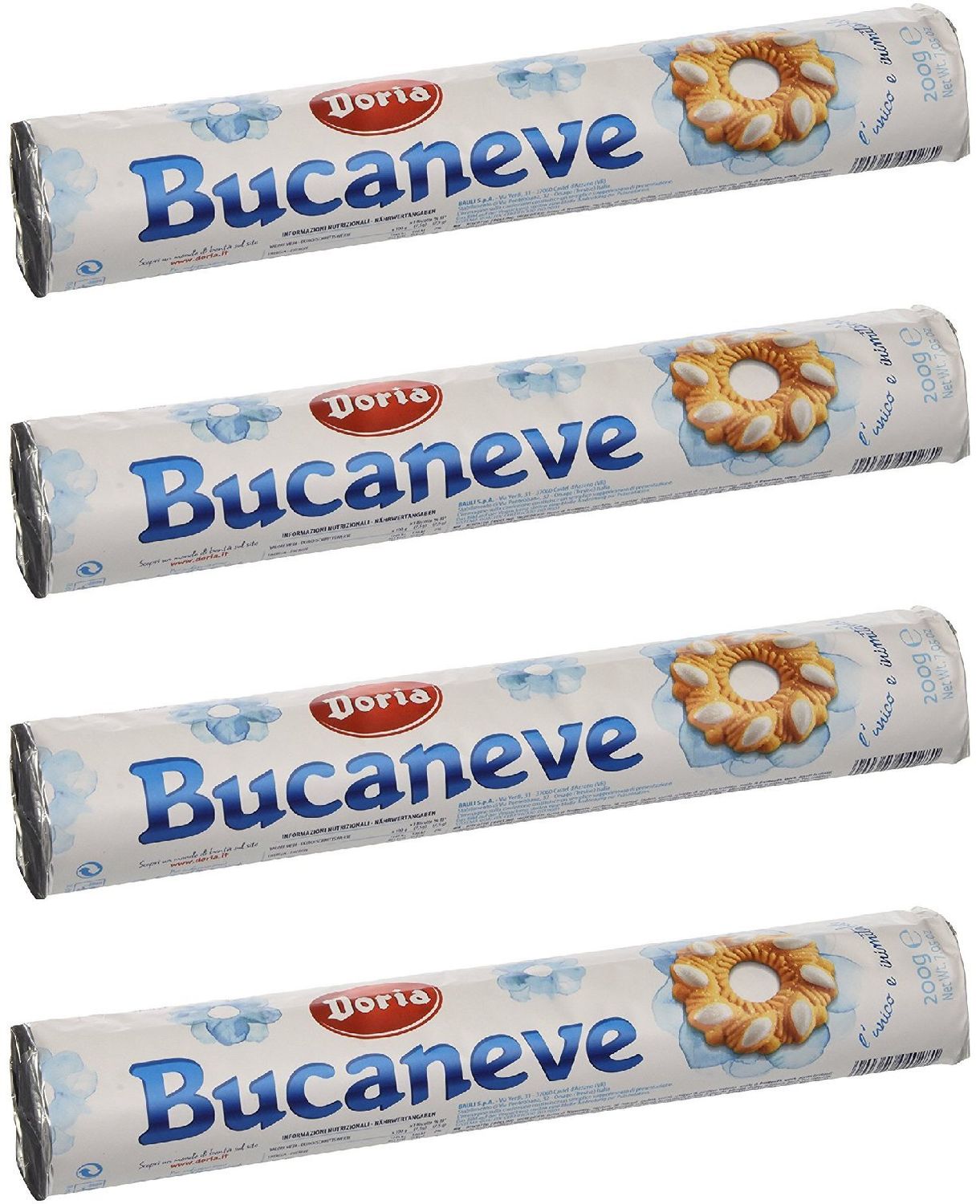 Doria: Bucaneve shortbread biscuits - 7.05 Oz 200g Pack of 4 Italian Import
