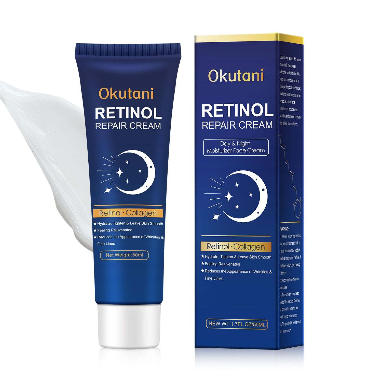 Face Moisturizer Retinol Cream for Face, Skin Tightening Cream for Face with Collagen and Hyaluronic Acid, Anti-Aging Neck Creams for Wrinkle Repair, Tightening and Firming, 1.7fl oz