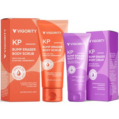 KP Bump Eraser Body Scrub &amp; Keratosis Pilaris Lotion Bundle Set - Strawberry Legs Treatment for Women - Exfoliates &amp; Deeply Hydrates for Smoother Healthy-Looking Skin