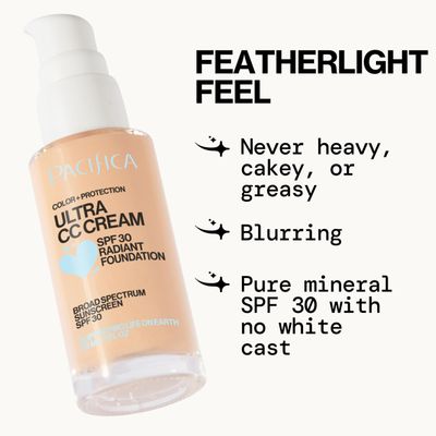 Pacifica Ultra CC Cream Radiant Foundation SPF 17 -Neutral Fair - Medium Coverage Color Correcting Cream, Dewy Finish, Mineral SPF, 1 oz