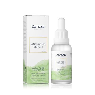 ZAROZA Anti-Acne Serum - Salicylic Acid, Azelaic Acid &amp; Niacinamide Formula - Clears Acne, Fights Breakouts, Balances Oily Skin &amp; Fades Dark Spots - Vegan Face &amp; Body Serum - 1 fl oz