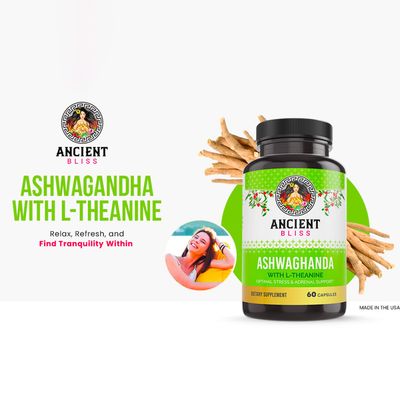 Ancient Bliss Ashwagandha with L-Theanine &amp; Black Pepper Extract Capsules, Energy &amp; Natural Mood Support Supplement, Focus Supplement for Adults