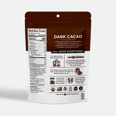 Emmy's Organics Dark Cacao Coconut Cookies Pack of 8, Gluten-Free, Organic, Vegan, Paleo-Friendly