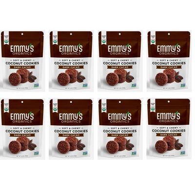 Emmy&#39;s Organics Dark Cacao Coconut Cookies Pack of 8, Gluten-Free, Organic, Vegan, Paleo-Friendly