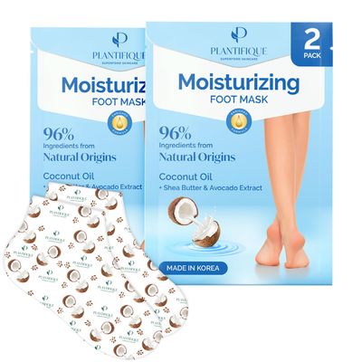 PLANTIFIQUE Korean Foot Mask with Shea Butter 2 Pairs Box for Dry &amp; Cracked Feet Hydrating Socks for Soft Heels Intense Moisturizing and Repairing Dry Rough Skin Foot Spa Happy Feet Mask