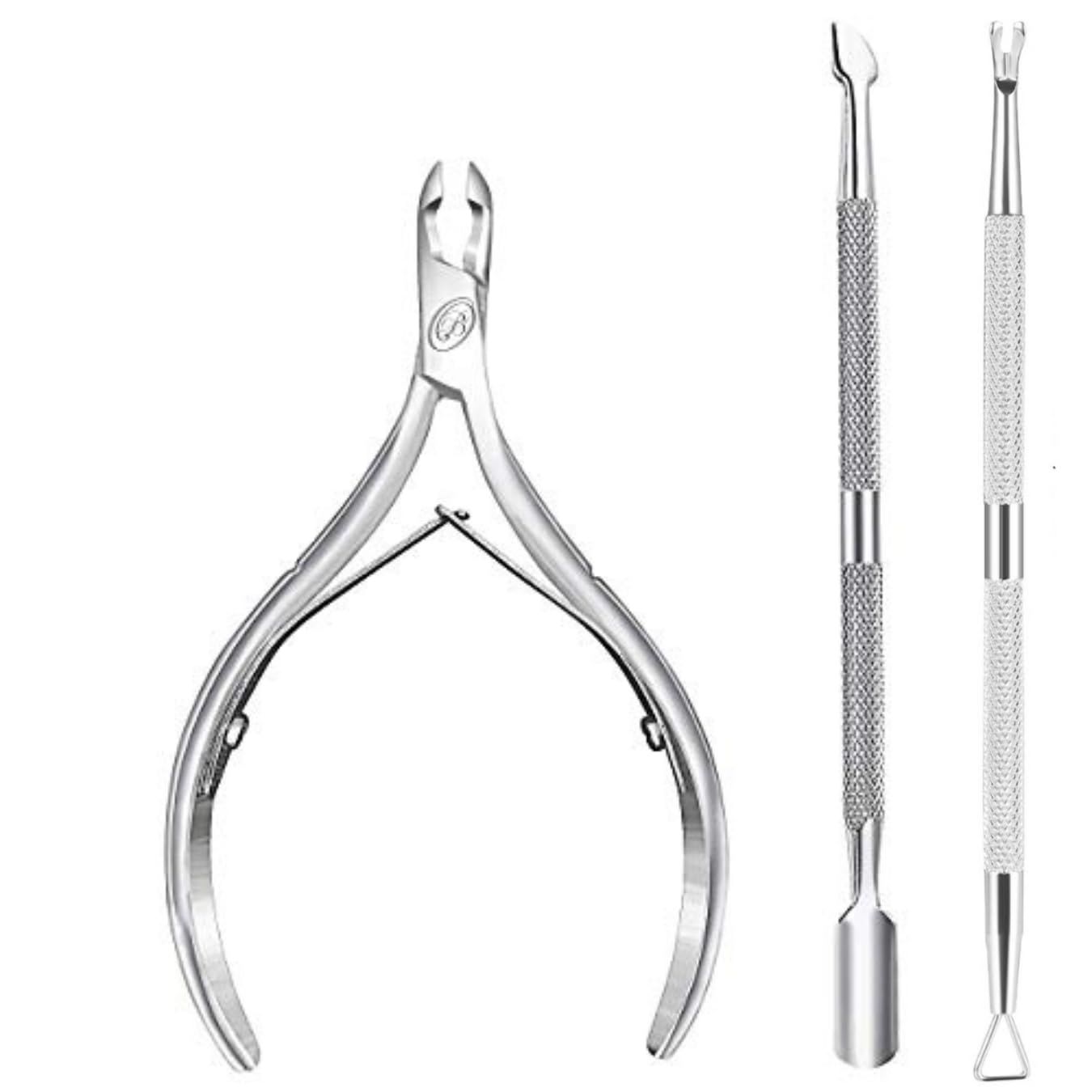 Cuticle Nipper with Cuticle Pusher- Professional Grade Stainless Steel Cuticle Remover and Cutter - Durable Manicure and Pedicure Tool - Beauty Tool Perfect for Fingernails and Toenails Silver