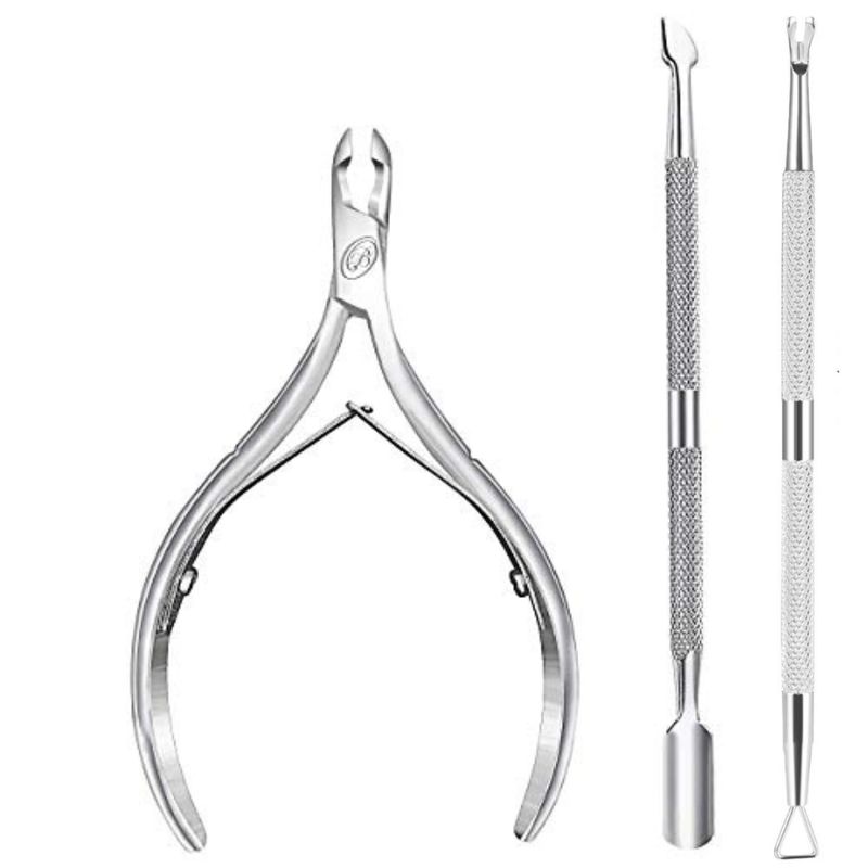 Cuticle Nipper with Cuticle Pusher- Professional Grade Stainless Steel Cuticle Remover and Cutter - Durable Manicure and Pedicure Tool - Beauty Tool Perfect for Fingernails and Toenails Silver