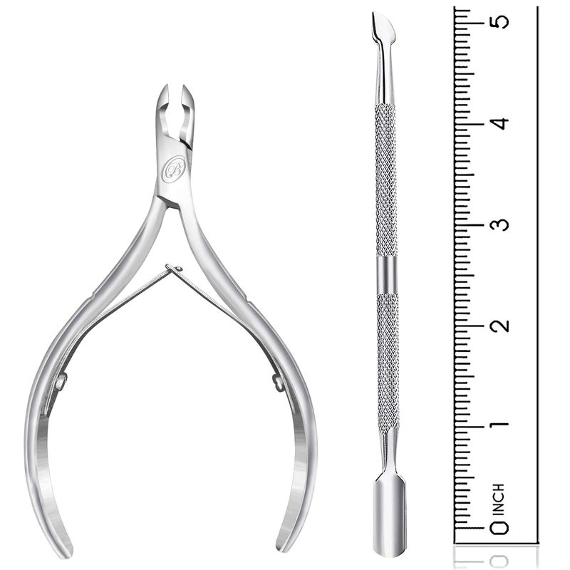 Cuticle Nipper with Cuticle Pusher- Professional Grade Stainless Steel Cuticle Remover and Cutter - Durable Manicure and Pedicure Tool - Beauty Tool Perfect for Fingernails and Toenails Silver