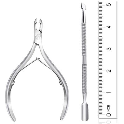 Cuticle Nipper with Cuticle Pusher- Professional Grade Stainless Steel Cuticle Remover and Cutter - Durable Manicure and Pedicure Tool - Beauty Tool Perfect for Fingernails and Toenails Silver
