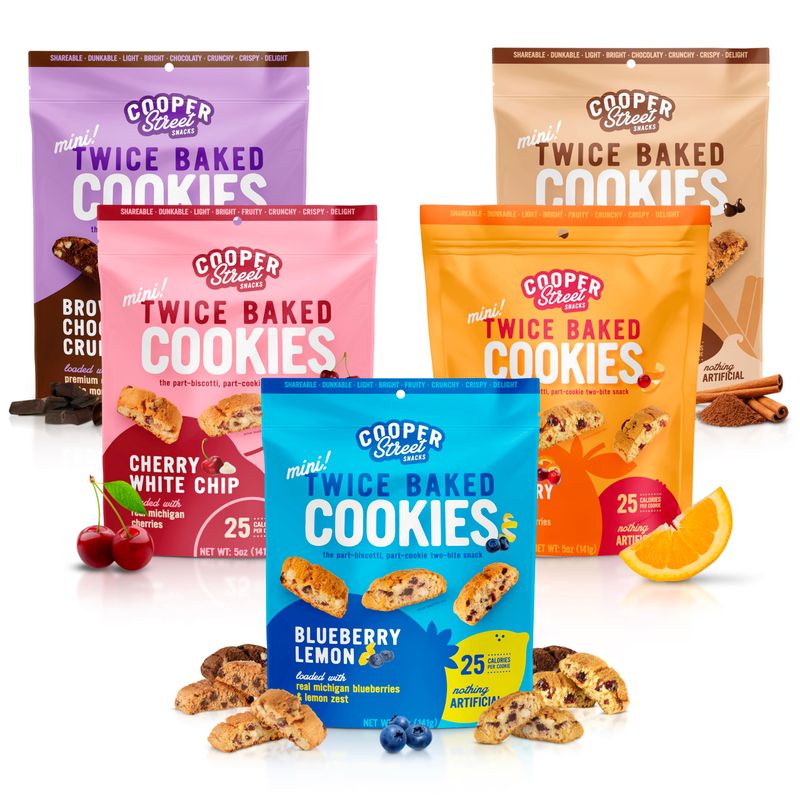 Cooper Street Twice Baked Biscotti Cookies Variety Pack - 5 Pack 5oz Each - Light and Crispy Coffee Cookies 5 Flavors Assortment - Low-Calorie Snacks for Adults &amp; Kids - Dairy &amp; Peanut Free, Kosher