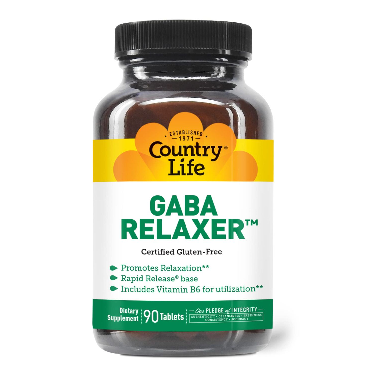 Country Life GABA Relaxer - 90 Tablets Rapid Release Formula for Relaxation, Stress &amp; Sleep Support With GABA, Amino Acids &amp; B Vitamins Certified Vegan, Gluten-Free, Non-GMO