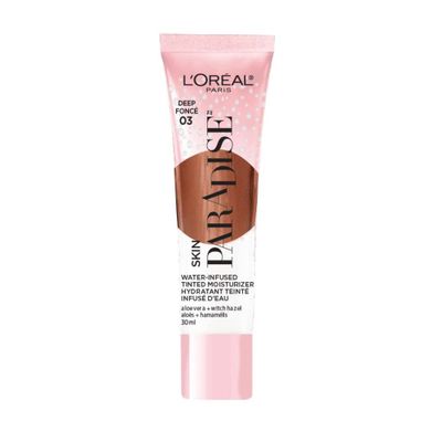 L&#39;Oreal Paris Skin Paradise Water-infused Tinted Moisturizer with Broad Spectrum SPF 19 sunscreen lightweight, natural coverage up to 24h hydration for a fresh, glowing complexion, Deep 03, 1 fl oz